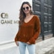 thumbnail image 3 of Ropa de Otoño de las mujeres Otoño Invierno Moda Color Sólido Hueco V-Cuello Manga Larga Suéter de Punto Ropa, 3 of 6