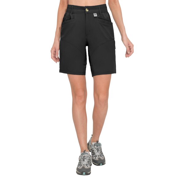 Mapamyumco Womens Hiking Cargo Shorts, Quick Dry 9 Inch Cargo Shorts Women for Golf Hiking Travel, Stretch Lightweight with 9 Pockets Black S