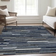 thumbnail image 6 of HomeRoots 671071 9 x 12 ft. Navy Blue, Ivory & Gray Striped Transitional Washable Machine Made Rectangle Area Rug with UV Protection, 6 of 9