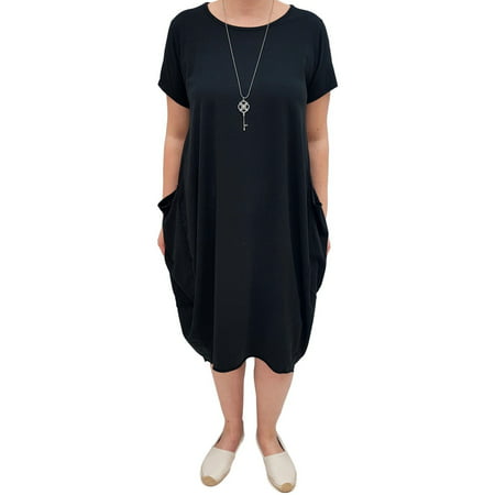 Women Short Sleeve Midi T-shirt Dress Ladies Big Pocket Loose Stretch Tops Solid (Best T Shirt Dress)