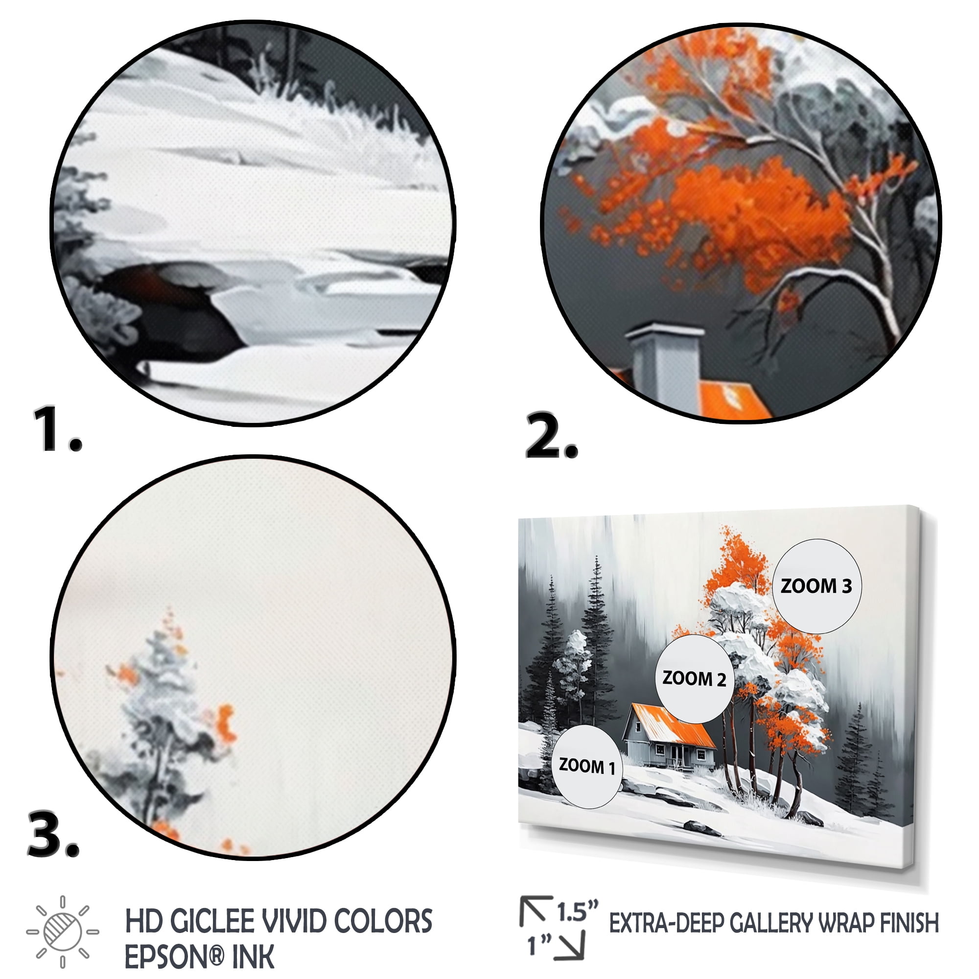 Designart Monochrome Orange Cottage In Winter XIV Canvas Wall Art