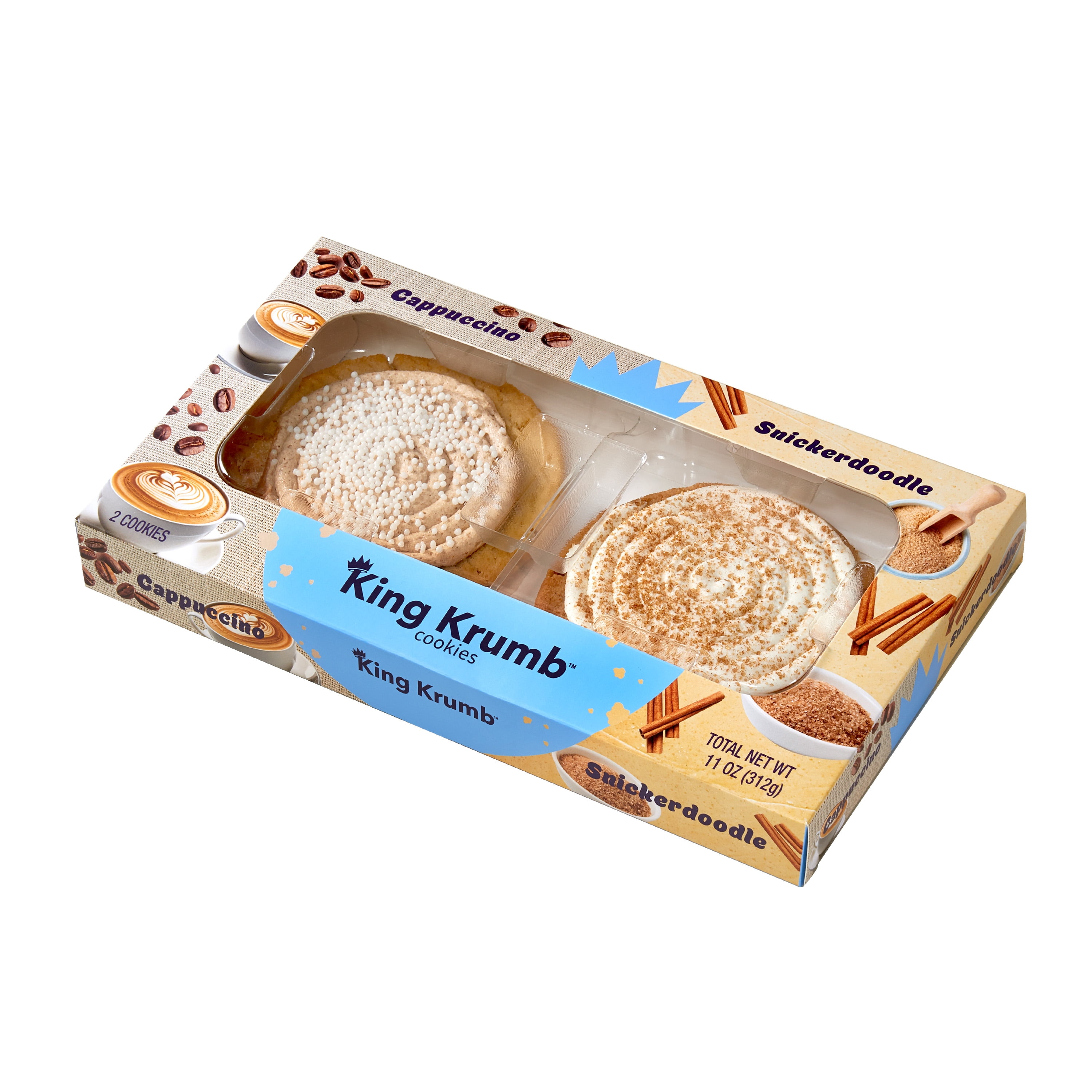 King Krumb Frosted Cappuccino & Snickerdoodle Bakery Cookies, Ready to Eat Soft Baked Gourmet Cookies with Creamy Frosting and Coffee & Cinnamon Sugar Flavors, Naturally Flavored, 11 oz, 2 Count