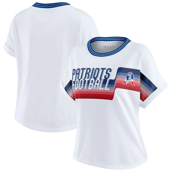 Women's WEAR by Erin Andrews White New England Patriots Cropped Center Stripe Dolman T-Shirt