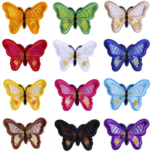 VANIDO 12pcs Multicolor Butterfly Iron on Patches Embroidered Motif Applique Assorted Size Decoration Sew On Patches for DIY Jeans,Jacket,Kid's Clothing,Bag,Caps,Arts Craft