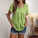 thumbnail image 5 of Camiseta informal de verano con cuello en U y mangas cortas con volantes y ribete de botones en la parte superior del busto plisado para mujer, 5 of 7