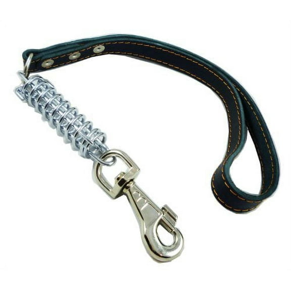 Black Shock Absorbing Leather Dog Short Traffic Leash 20" Long for Large to XLarge Breeds