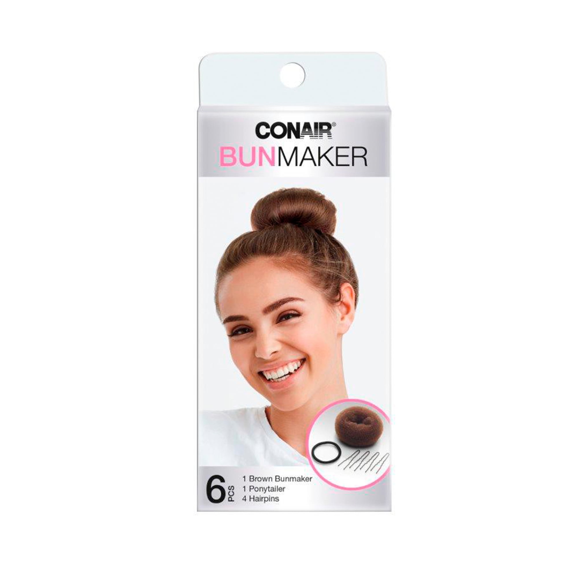 Conair Easy Updo Bun Making Kit with Updo Pins, Elastic, and Bunmaker, 6 Piece Kit