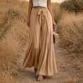 thumbnail image 5 of TEAJOPSUU Womens Pleated Wide Leg Palazzo Maxi Pants Flowy High Waist Elastic Elatic Drawstring Culottes Pants Dressy Daily Everyday Vacation Trousers Khaki, 5 of 5