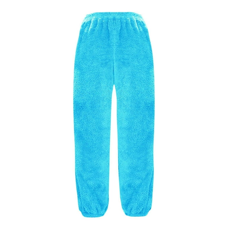 HAPIMO Rollbacks Womens Fuzzy Fleece Pants Warm Cozy Pjs Bottoms Fleece  Sweatpants Pants Fluffy Sleepwear with Drawstring Blue XXXXL