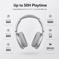 thumbnail image 3 of Y01 Steel Headband Bluetooth 5.3 Over-Ear Headphones with Active Noise Cancelling, Hi-Res Audio, 48H Playtime, Built-in Mic, Foldable, White, 3 of 6