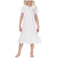thumbnail image 1 of Vestido de Verano de Manga Corta Cuello Redondo Encaje Recorte Vestido Casual de Ropa de Casa 95% Algodón 5% Rayón para las Niñas, Camiseta de Primavera Vestido de Juego para Niños, 1 of 1