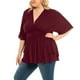 thumbnail image 4 of Blusa de talla grande para mujer, informal, holgada, con volantes sólidos, fruncidos, media manga, cuello en V Fridja  zx3342, 4 of 5