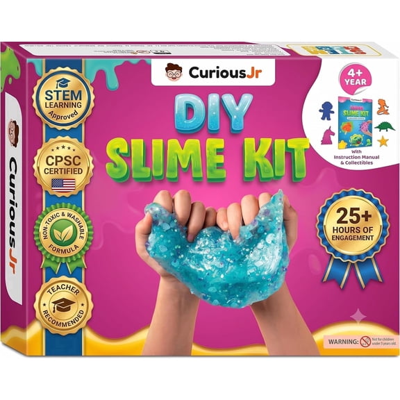 Junior Slime Kit for Kids, 15 Activities with Instruction Manual, Glitter, Confetti & 4 Moulds, Slime Making Kit for 4 Years Boys & Girls