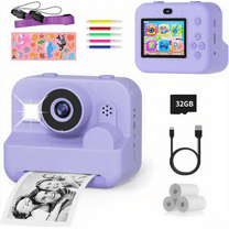 EACOPOL Dual Lens Kids Instant Print Camera, 2.4" 1080P HD with 32GB Card, 1000mah Battery, Birthday Gifts for Girls Boys Ages 3-12 (Purple)