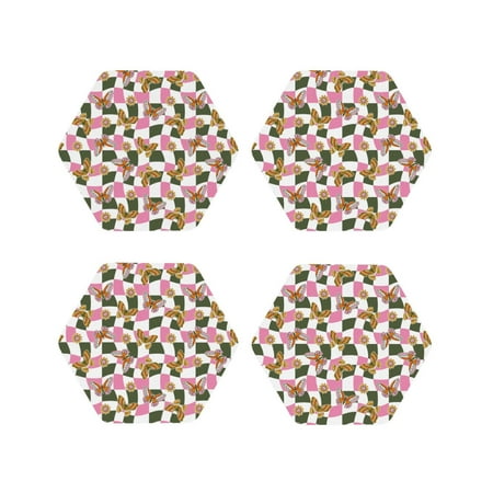 

Tideii Abstract Pink Plaid Butterfly for Leather Coasters 4 Pieces Anti-fouling and Anti-scalding Decorative Coasters Suitable for Restaurants Kitchens Coffee Shops-Hexagon