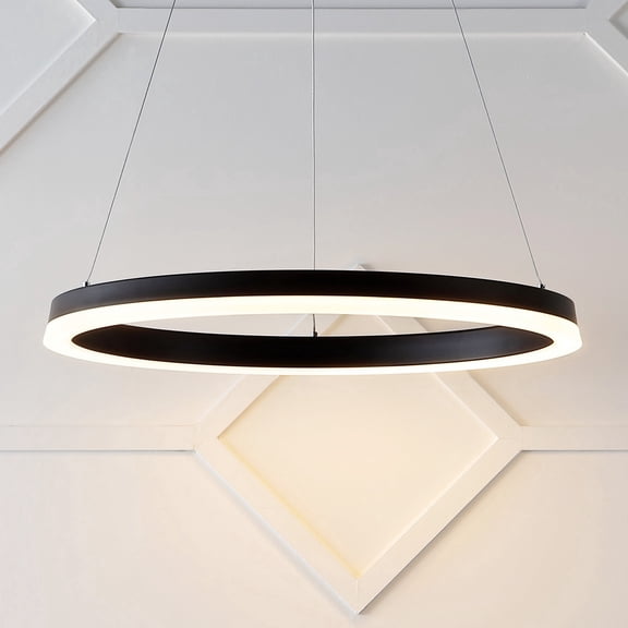 JONATHAN Y Baxter 23.5" 1-Light Modern Contemporary Aluminum Integrated LED Hoop Pendant, Black