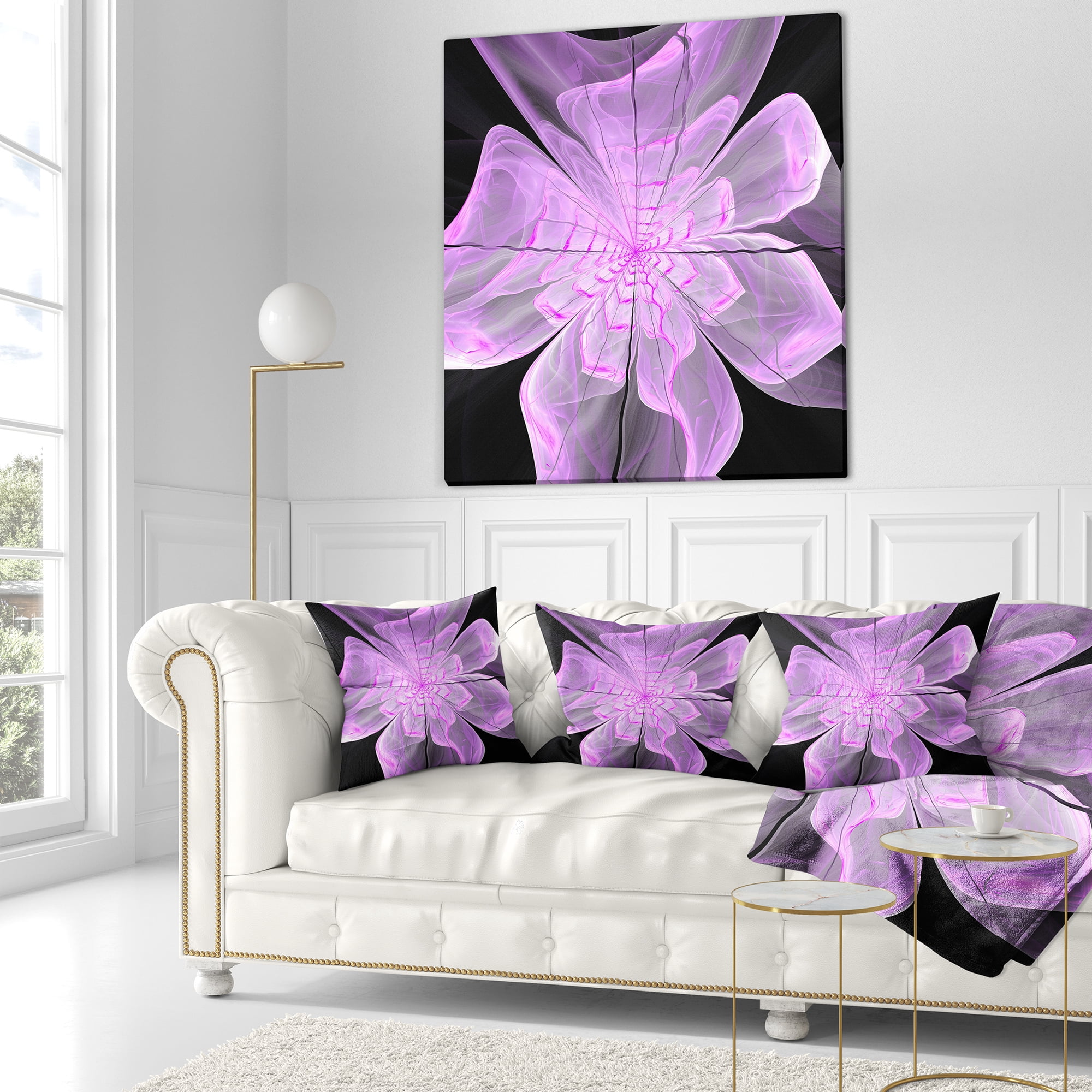 Designart Lush Purple Digital Art Fractal Flower - Floral Throw Pillow - 18x18