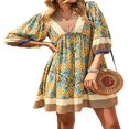 thumbnail image 3 of AMERTEER Femmes Boho Robe Imprimé Bohème Vintage Imprimé Floral Robes Ethnique Style Plage Robe à Manches Longues Robe Décontractée Rouge Bleu Jaune M, 3 of 4