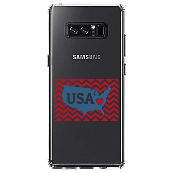 DistinctInk Clear Shockproof Hybrid Case for Samsung Galaxy Note 8 - TPU Bumper Acrylic Back Tempered Glass Screen Protector - USA Map Heart Chevron Flag