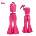 thumbnail image 3 of Disfraz de Barbi de película para niñas, conjunto de 2 pantalones de piezas, Top y pantalones acampanados, Cosplay de fiesta de cumpleaños, traje de Carnaval, 3 of 5