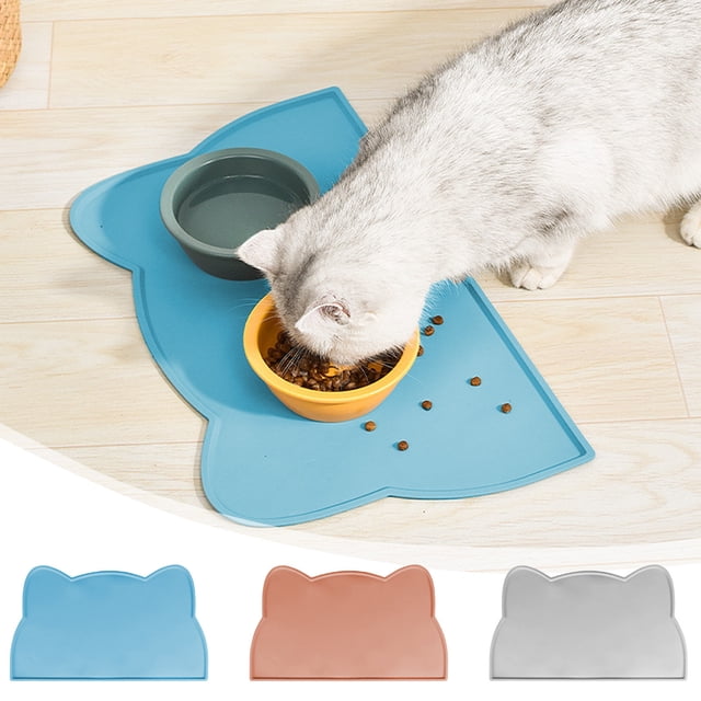 Alfombrilla de alimentación para mascotas Mantel individual de silicona impermeable impermeable con forma de cabeza de gato para perros gatos, a prueba de derrames Fácil de limpiar Alfombrilla de