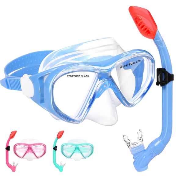 Set de Snorkel ACQCES para Niños con Top Seco, Máscara y Tubo Respirador, Edad 5-15 Años