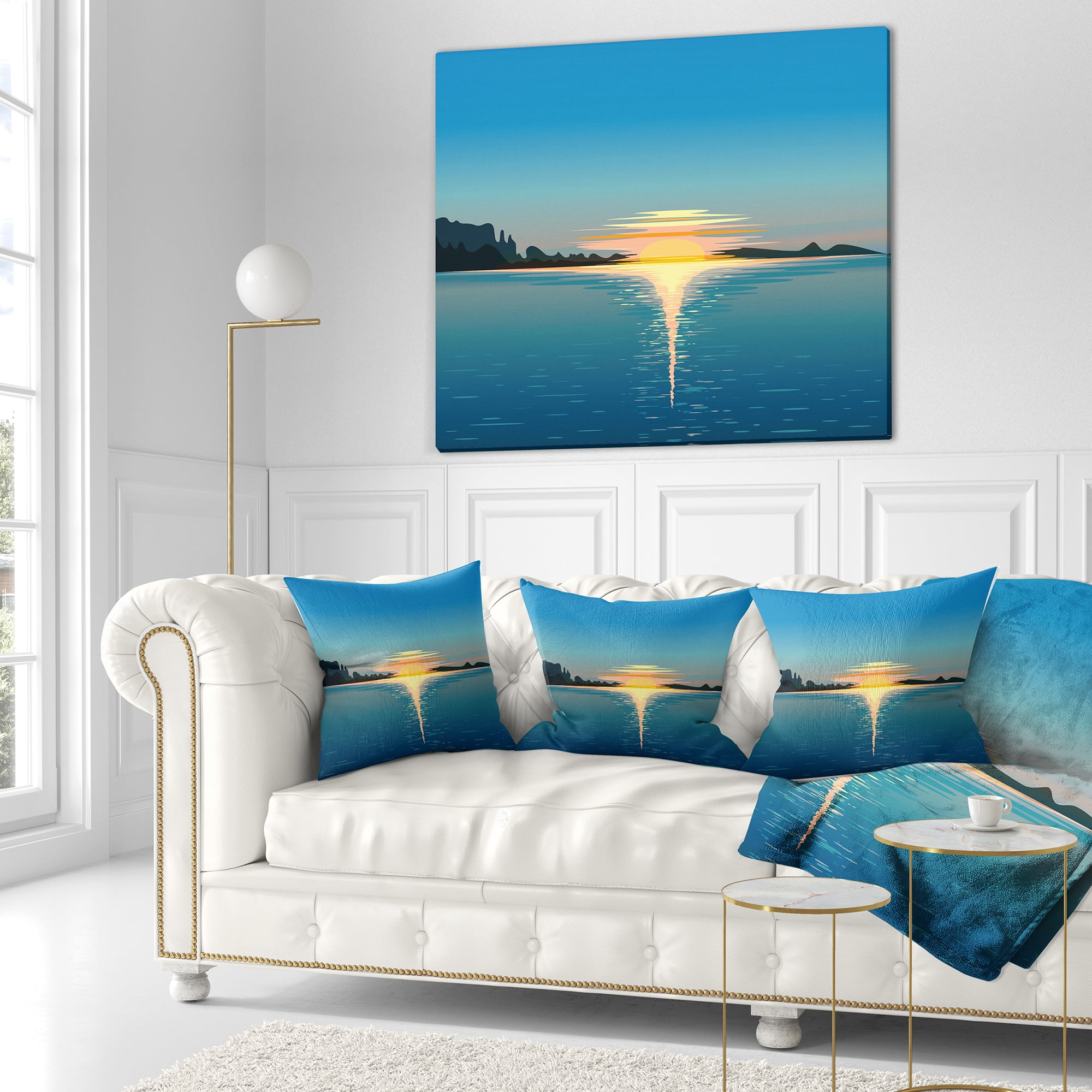 Designart Sea Sinking Sun - Seascape Throw Pillow - 16x16