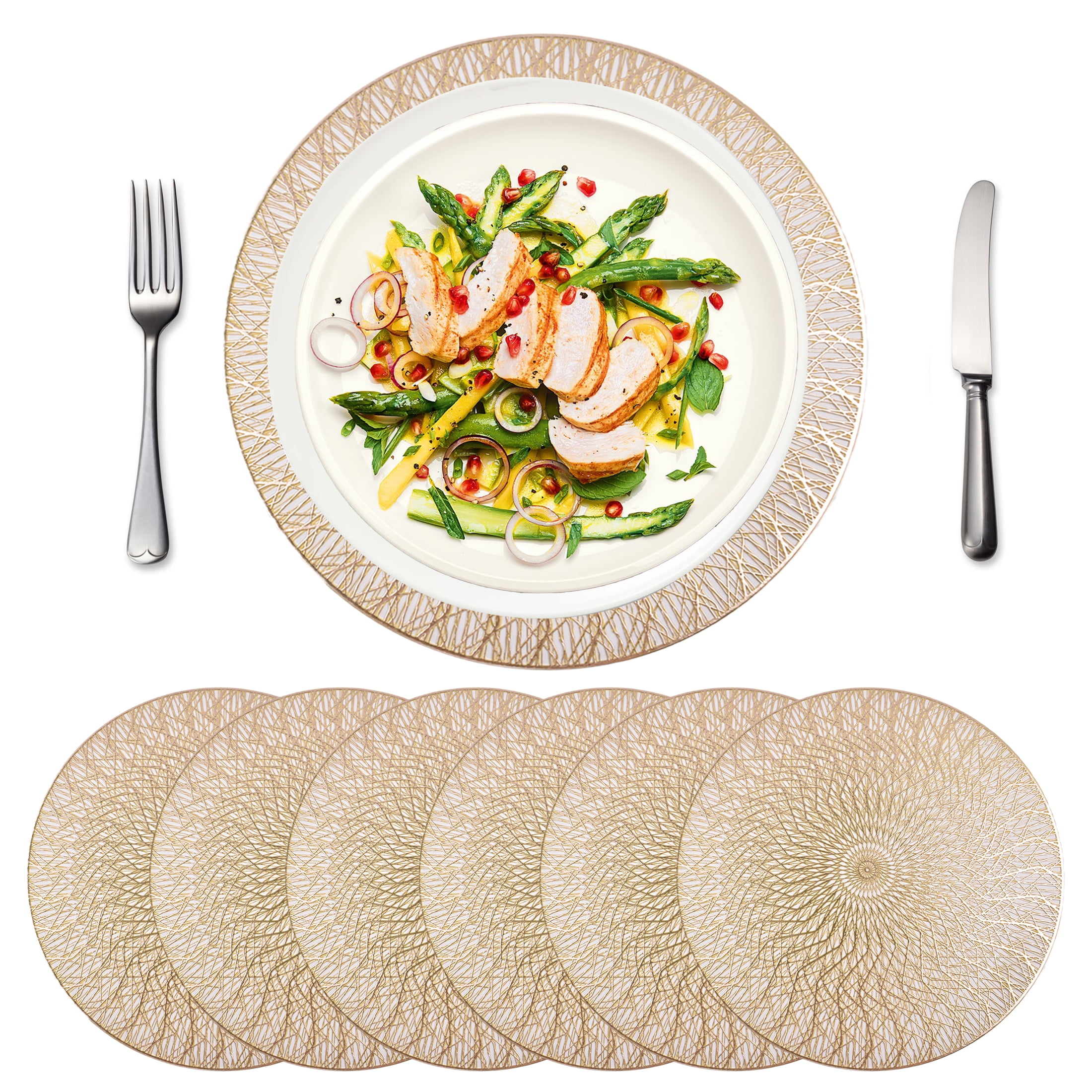 Gold Placemats Set of 6 PVC Vinyl Heat Resistant 14.9