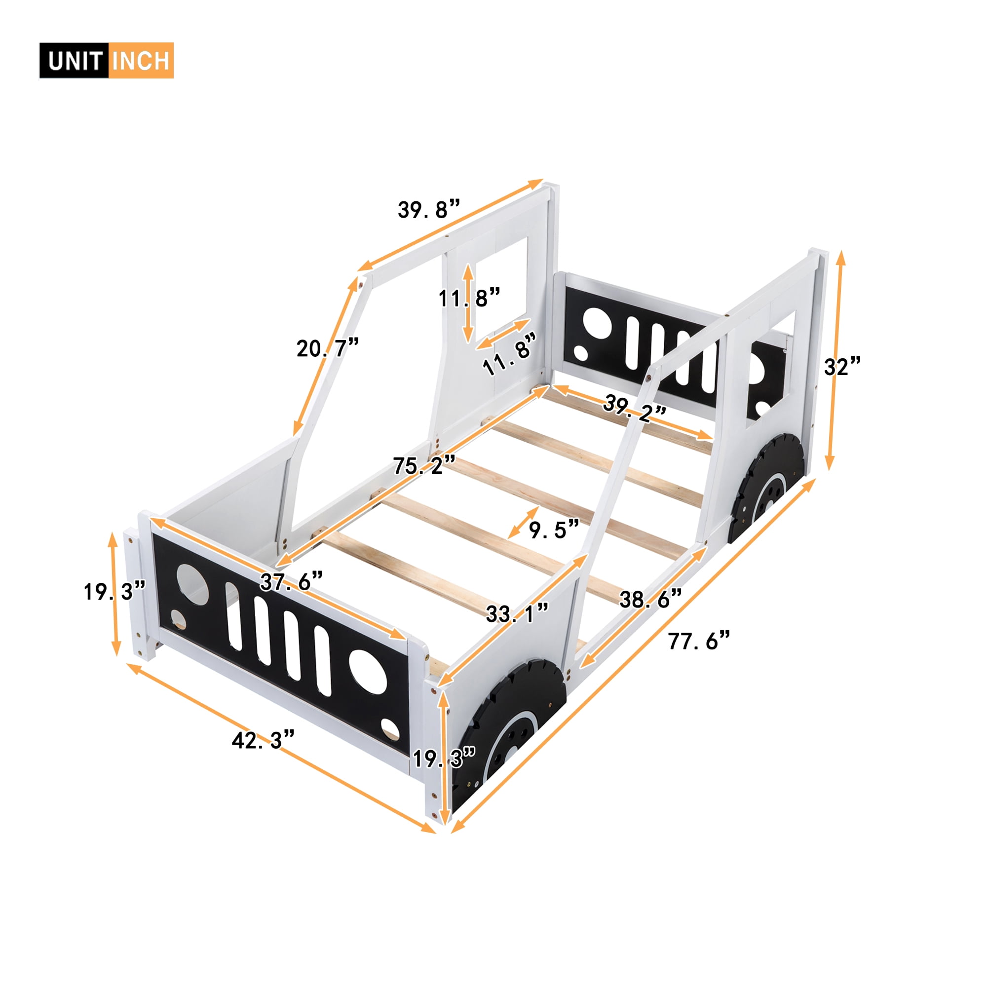 Bellemave Black Twin Size Car-shaped Platform Bed for Bedroom Living Room, Twin Size Wood Daybed with Car-shaped Appearance for Teen