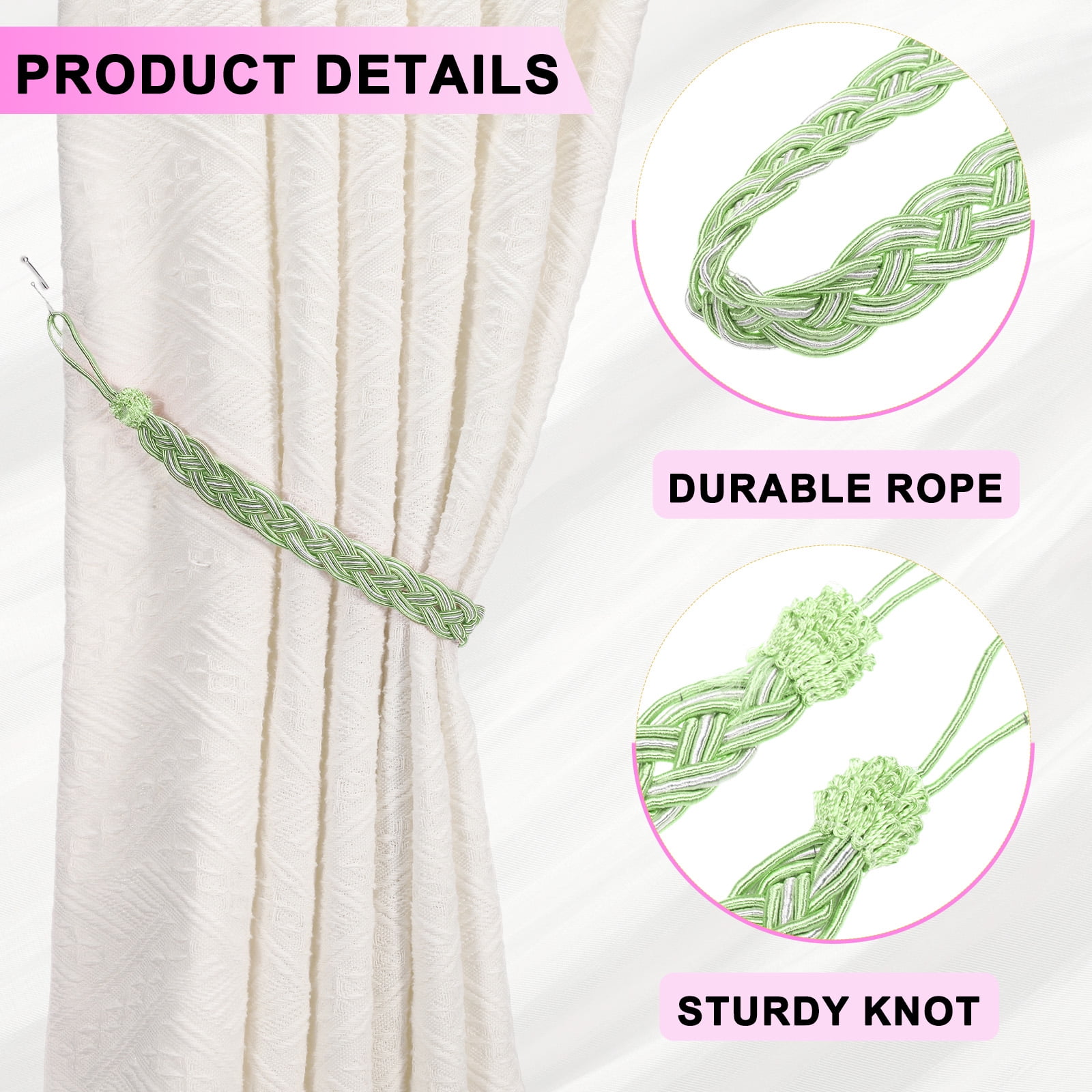 Unique Bargains Curtain Tiebacks Braided Drapery Holdback Pale Green 22" 4 Pcs