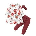 thumbnail image 2 of Conjunto de tres piezas de mono de manga corta para bebé niño Herrnalise, para primavera y otoño, para bebés pequeños, niñas, informal, con lazo, manga larga, floral, pantalones de color liso, 2 of 8