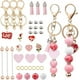 thumbnail image 1 of Kit de 6 llaveros DIY para hacer llaveros con cuentas de madera rosa para San Valentín, dijes románticos de rosas y flores, barra para llaveros al por mayor., 1 of 5