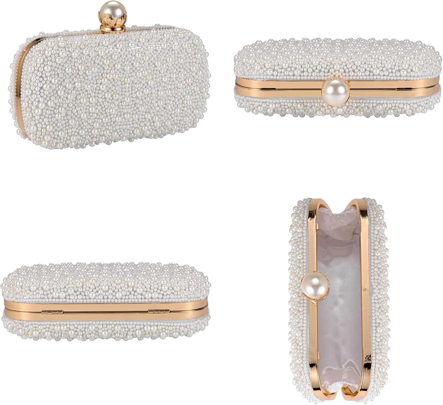 NANAHuang Pearl Purse for Women Wedding Crossbody Bag Evening Handbags Bride Small Clutch Purse White Beaded for Party
