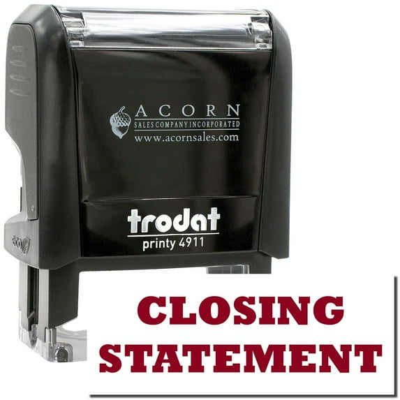 Self-Inking Closing Statement Stamp, Trodat Printy 4911, Press and Print Stamping, Impression Size 5/8" x 1-1/2", Up to 10,000 Impressions - Burgundy Ink