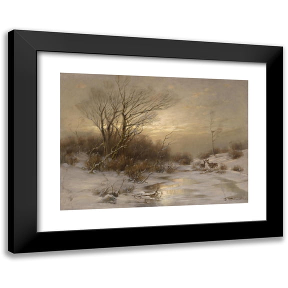 Désiré Thomassin 14x11 Black Modern Framed Museum Art Print Titled - Deer in Winter Landscape