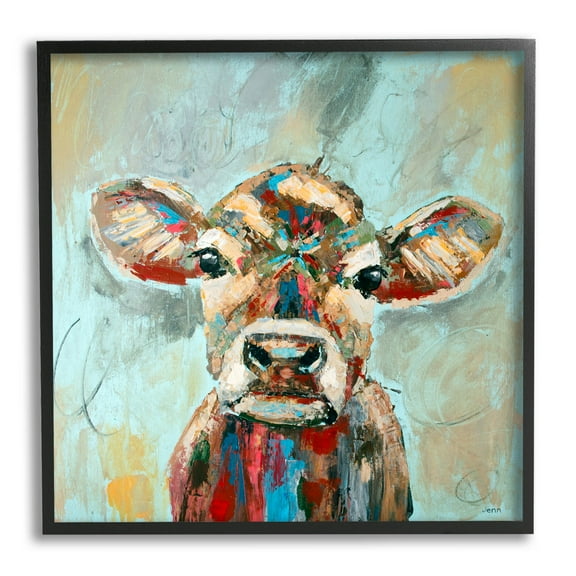 Brushed Painting Cow Animal Animals & Insects Painting Black Framed Art Print Wall Art