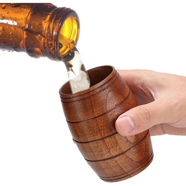 1 taza de madera para beber, taza de cerveza con forma de barril, taza de té, taza de café, taza de sake japonés JM