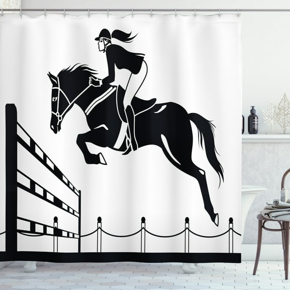 Ambesonne Cartoon Shower Curtain, Jockey Girl Jumping, 69"Wx70"L, White Charcoal Grey