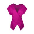 thumbnail image 4 of Wang6 Womens V Neck T Shirts Trendy Summer Short Sleeve Loose Fit Tops Causal Cross Neck Solid Tees Shirts 0625LiHot Pink S, 4 of 4