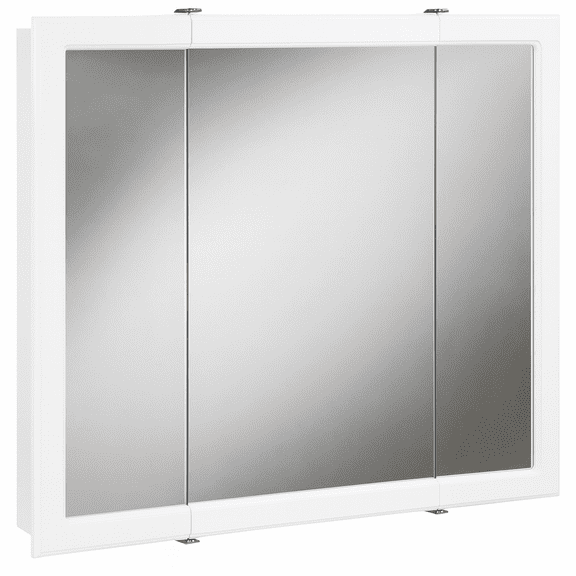 Design House 30" Wood Wall Mounted Mirrored Tri-View Bathroom Medicine Cabinet, White