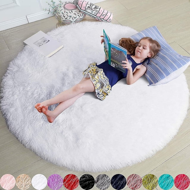 Blush Round Rug For Bedroom, Blue Fluffy Circle Rug For Kids Room,furry Carpet Blanket-SinKeeU