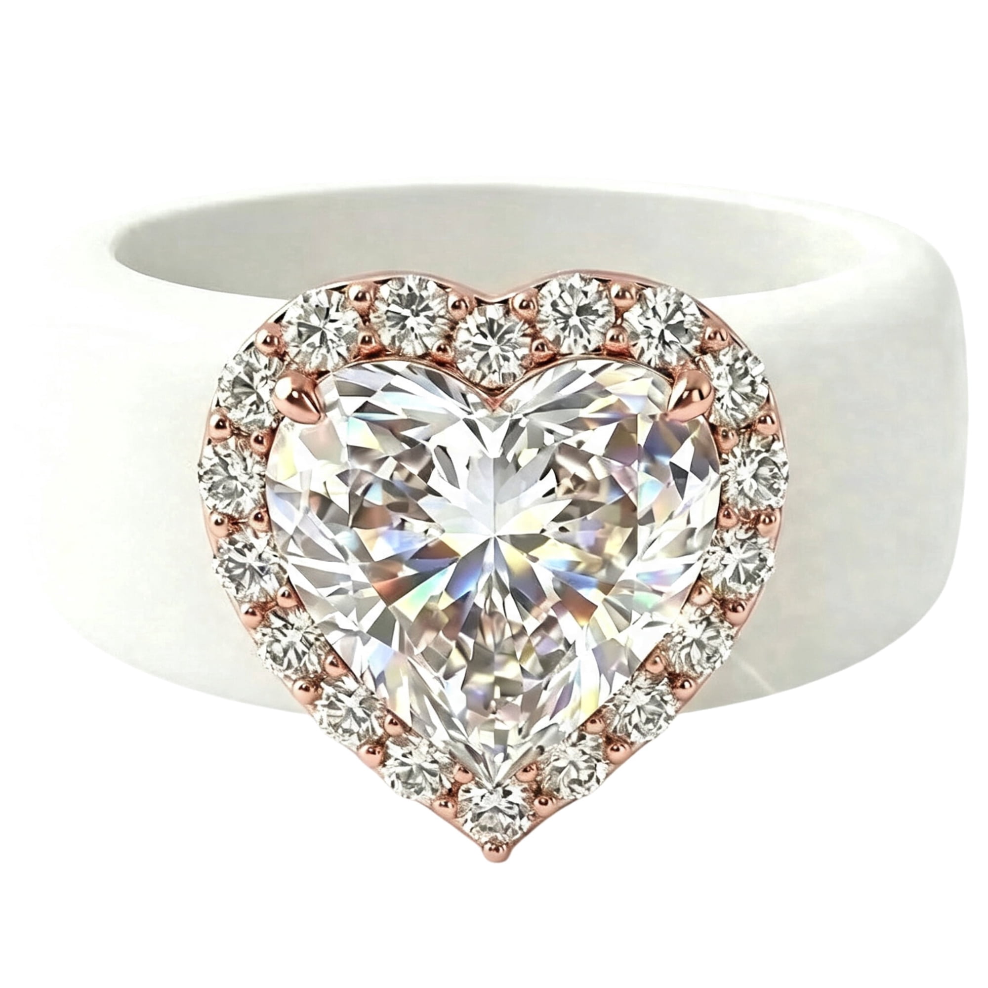 Flydeer Silicone Rings for Women Halo Heart Cut Solitaire Stackable Promise Engagement Ring 5A CZ Pave Wedding Band Size 7