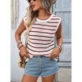 thumbnail image 6 of Women'S Ribbed Sweater Crew Neck Short Sleeve Loose Fit Stripe Knit Pullover Tops Red XL, 6 of 10