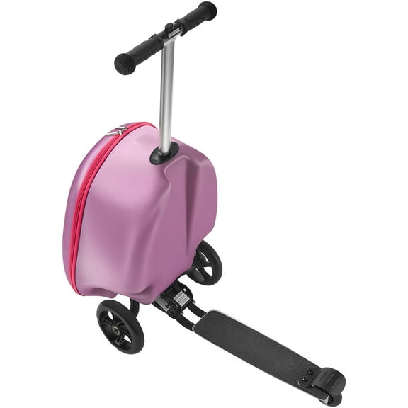 KFFKFF Ride-on Kids Luggage, 20L Capacity, 20-Inch Scooter Suitcase with Flashing PU Wheels, Adjustable Handle & Non-Slip Grip, Foldable and Lightweight Travel Companion for Children Aged 5 , Purple