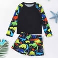 thumbnail image 2 of Kids' Long Sleeve Cartoon Sark Print Quck Dry 2 Piece Swimsuit Set With Swim Trunks, 2 of 8