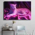 thumbnail image 5 of Mudket Framed Pink Leopard on Purple Silk Canvas Wall Art, Glam Leopard Print Room Decor for Girls Bedroom, Trendy Animal Wall Art, Ready to Hang - 12"L x 8"W, 5 of 10