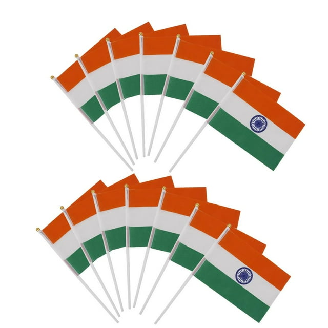 12 Piezas Bandera de India Banderín Nacional Poliéster Yotijar Banderas que agitan de la mano