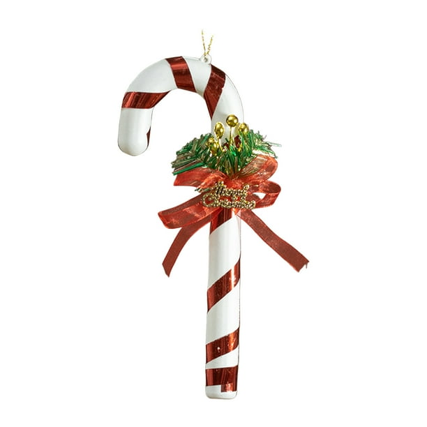 Adornos navideños, adornos navideños, regalos navideños, adornos navideños, bastones de caramelo rojos y blancos, adornos de lazo de caramelo, colgante de plástico