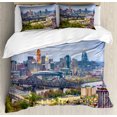 thumbnail image 1 of Cincinnati Duvet Cover Set Queen Size, Wide Perspective of Suspension Bridge and Apartments Streets Highway Grey Sky, 3 Piece Bedding Set with 2 Pillow Shams, Multicolor, by Ambesonne, 1 of 3