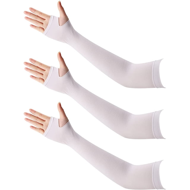 Mangas para brazos, 3 pares de mangas para brazos con protección UV, refrigeración para mujeres, hombres, mangas para el sol de verano, mangas para tatuajes, ciclismo, senderismo, correr (blanco)